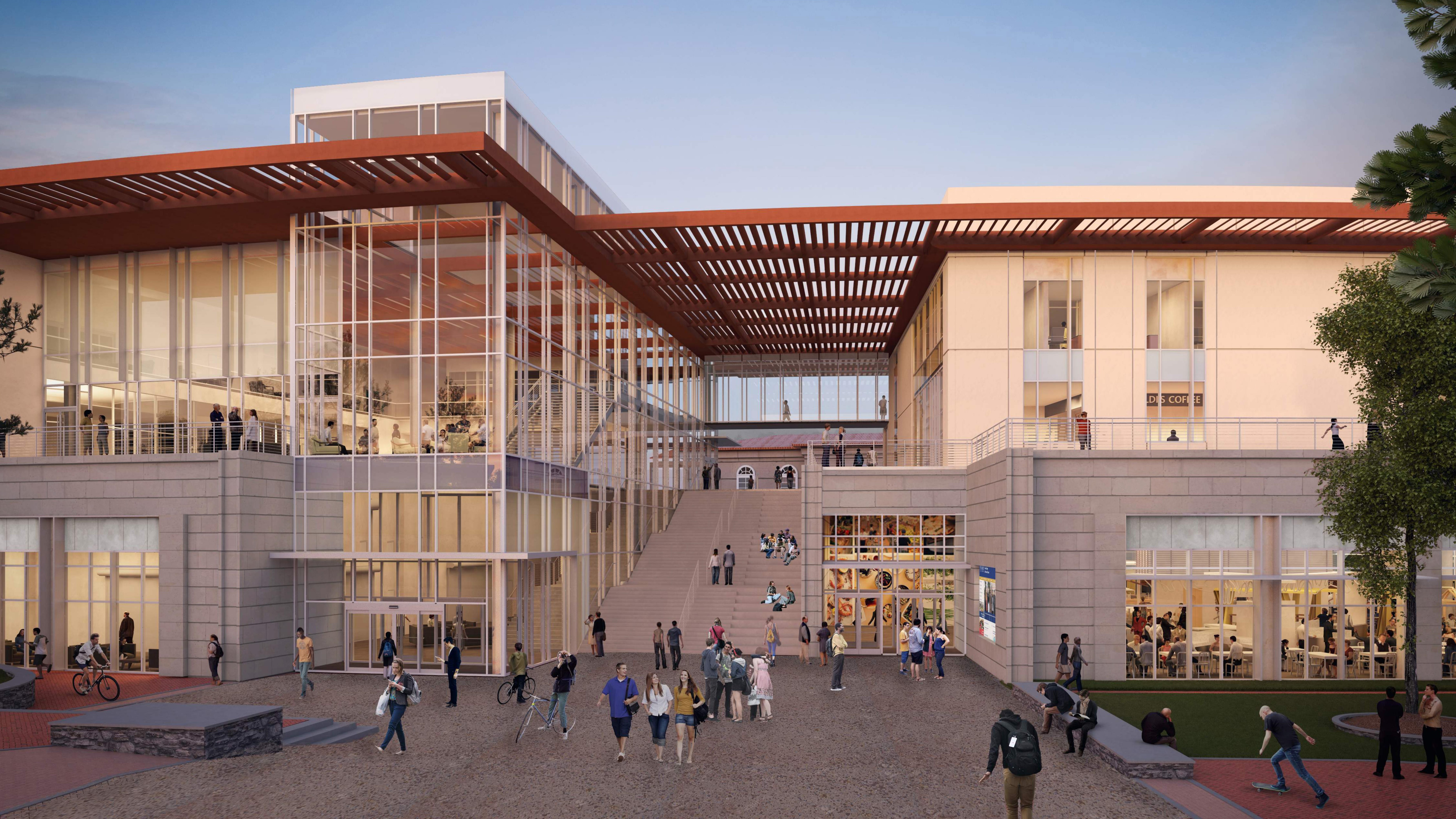 The Emory University Commons is centrally located at the intersection of dormitories, athletic center, medical center and campus quad &ndash; and designed not just to facilitate student traffic, but to provide welcoming spaces for it.