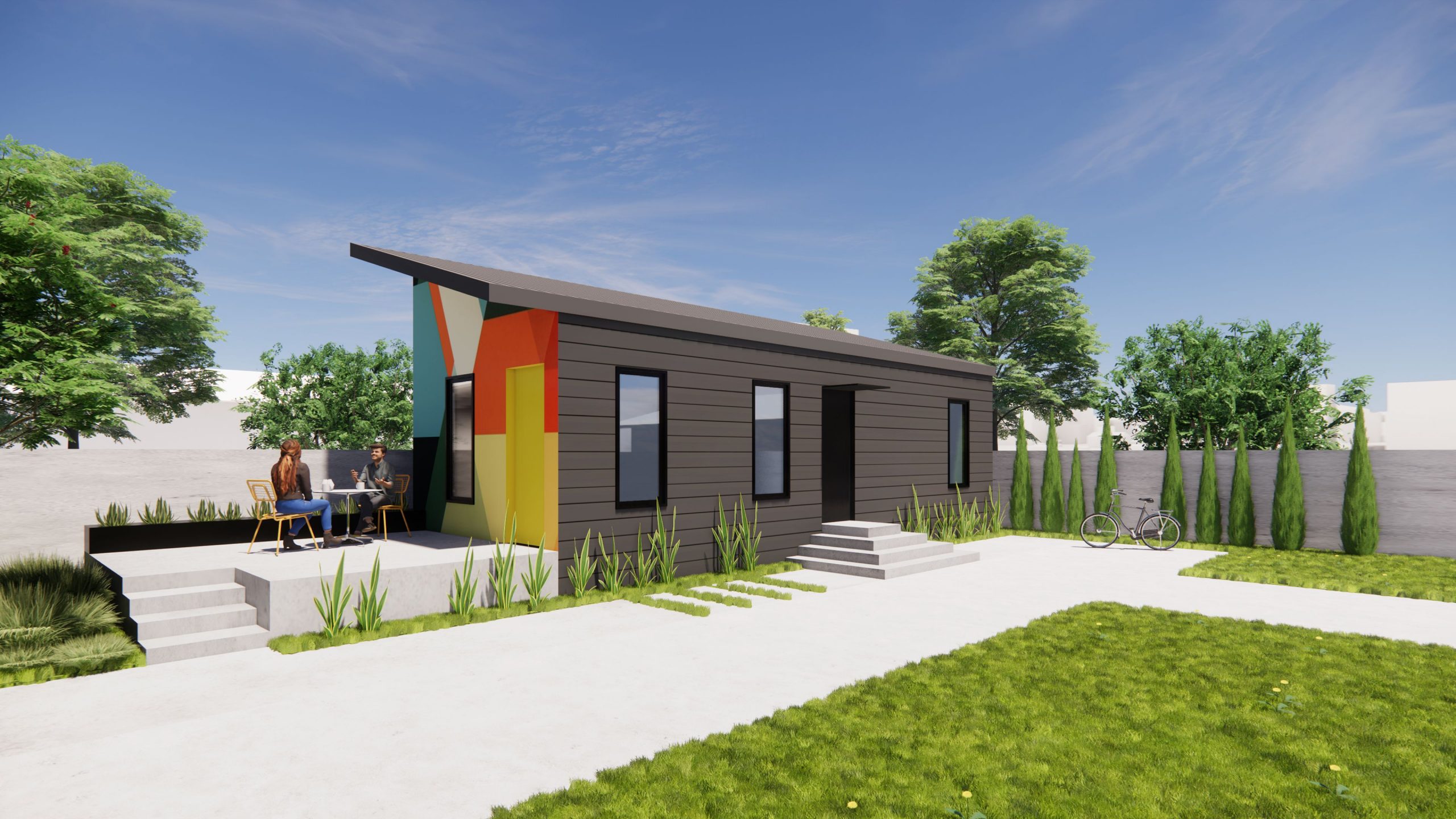 One’s a one-bedroom, 500-square-foot unit. The other’s an 800-square-foot, two bedroom unit. Both can be pre-manufactured and lowered into a homeowner’s backyard via crane.