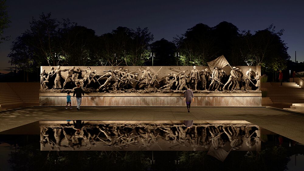 The World War I Memorial is to be sited about a block and a half from the White House, a sculpture by Sabin Howard at its heart, surrounded by and floating upon a fountain of water.